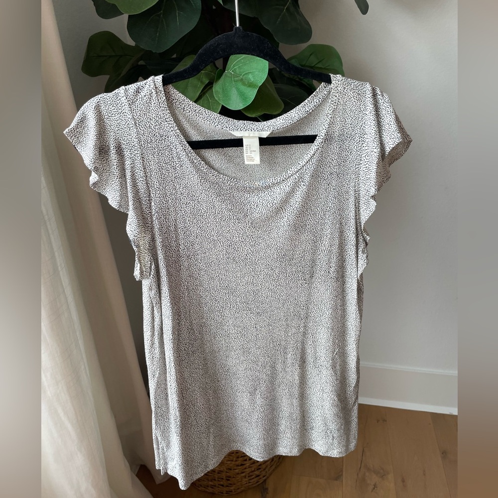 H&M Black and White Polka Dot Flutter Sleeve Blouse